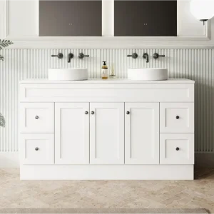 Buy Vanity - White Shaker Style Freestanding Vanity with Stone Top 1500mm Online - Vanities - Freestanding - Square Basin - 1 - NZ Depot Delivery