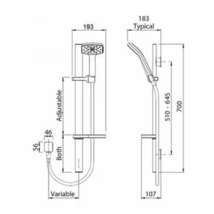 Buy Shower Slide Square - METHVEN WAIPORI SATINJET SHOWER SLIDE BLACK 150x700mm - WSSSBK Square Online - Methven Shower Slide & Mixer Range - - 2 - NZ Depot Delivery