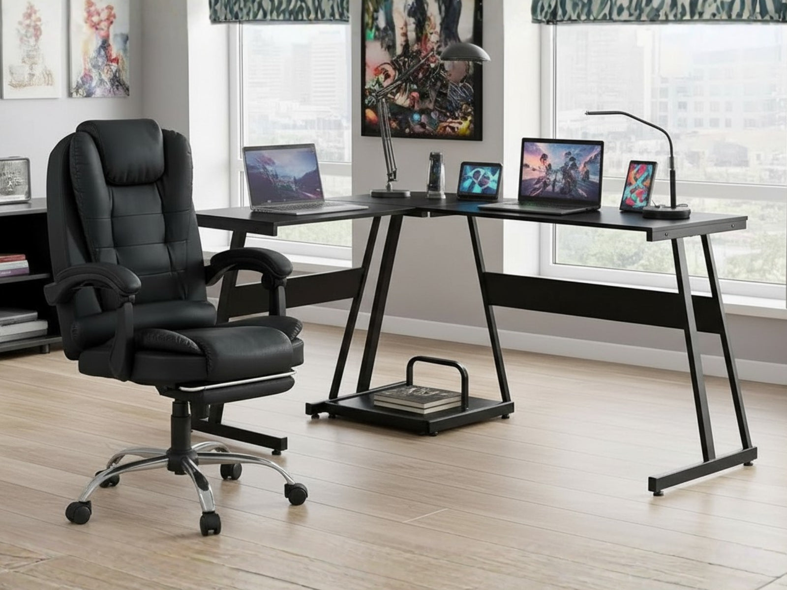 Buy Irina L-Shaped Computer Desk & Colson Massage Office Chair PVC ...