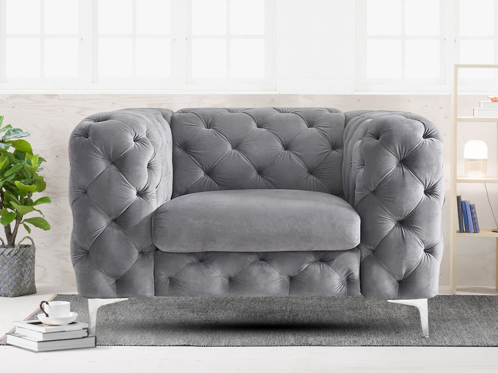 Adam Velvet Armchair - Grey - Living Room - PR8536 - 2 - NZ DEPOT Trade Supply Buy Adam Velvet Armchair - Grey Online - Living Room - 2 - NZ Depot Delivery