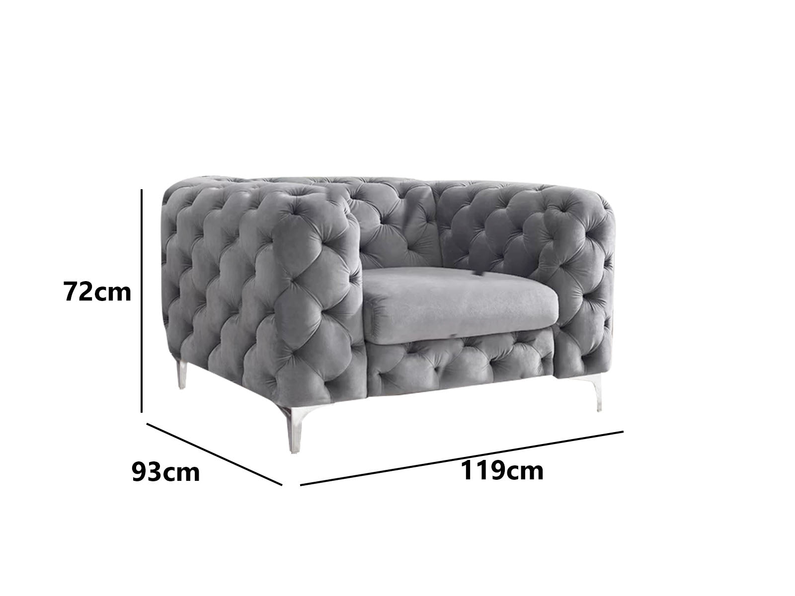 Adam Velvet Armchair - Grey - Living Room - PR8536 - 3 - NZ DEPOT Trade Supply Buy Adam Velvet Armchair - Grey Online - Living Room - 3 - NZ Depot Delivery
