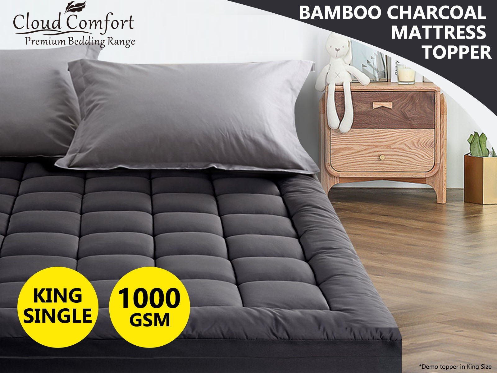 Bamboo Charcoal Mattress Topper - King Single - Bedding - PR8431 - 2 - NZ DEPOT Trade Supply Buy Bamboo Charcoal Mattress Topper - King Single Online - Bedding - 2 - NZ Depot Delivery