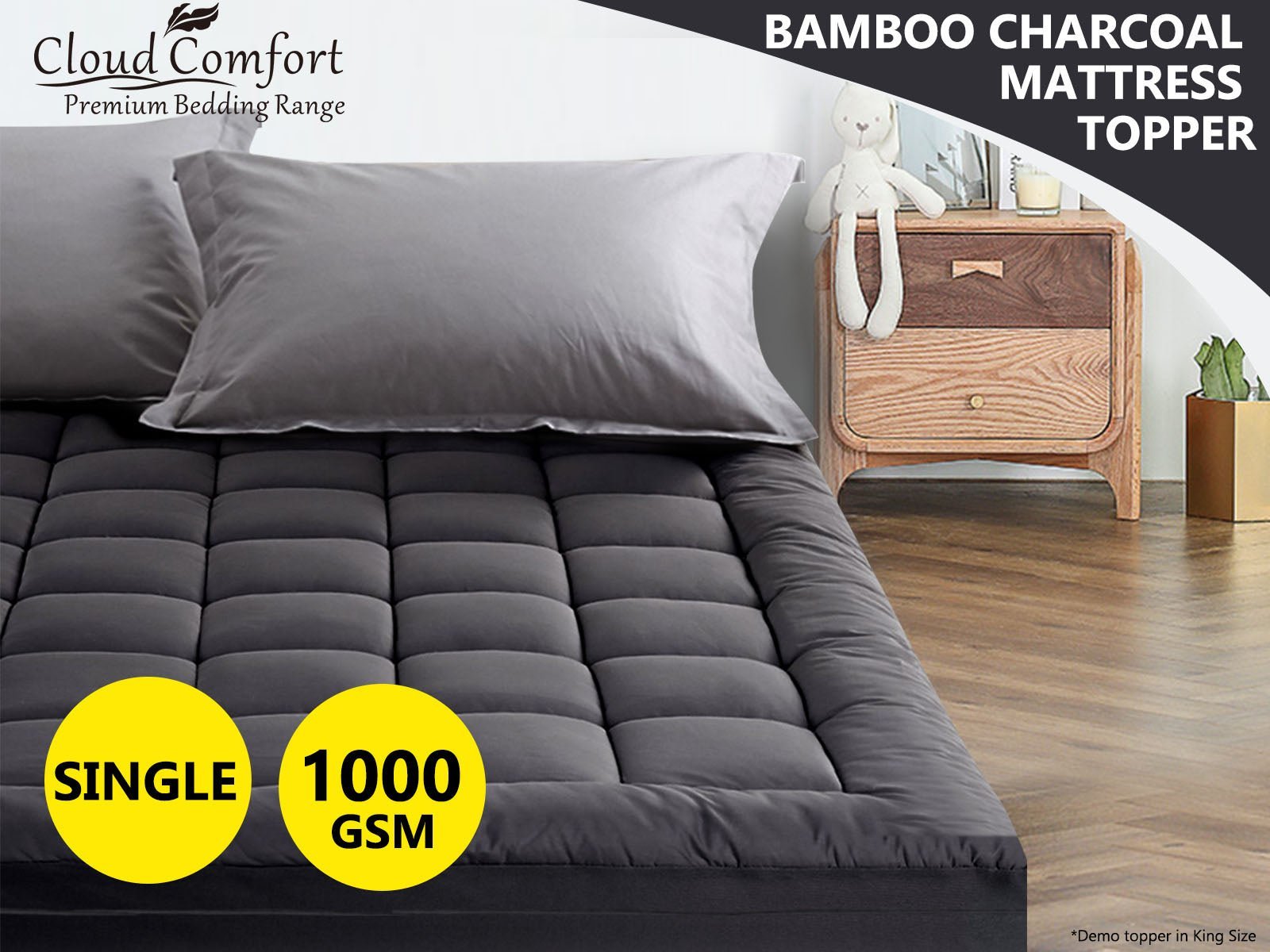 Bamboo Charcoal Mattress Topper - Single - Bedding - PR8430 - 2 - NZ DEPOT Trade Supply Buy Bamboo Charcoal Mattress Topper - Single Online - Bedding - 2 - NZ Depot Delivery