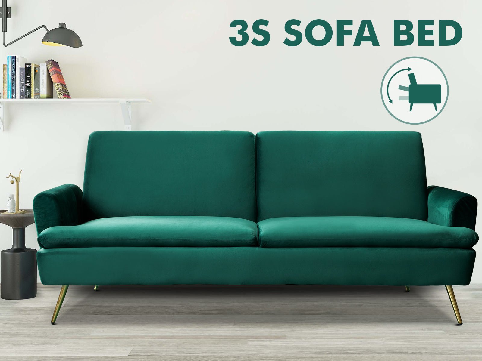 Gyllene Velvet Sofa Bed - Dark Green - Living Room - PR8687 - 2 - NZ DEPOT Trade Supply Buy Gyllene Velvet Sofa Bed - Dark Green Online - Living Room - 2 - NZ Depot Delivery