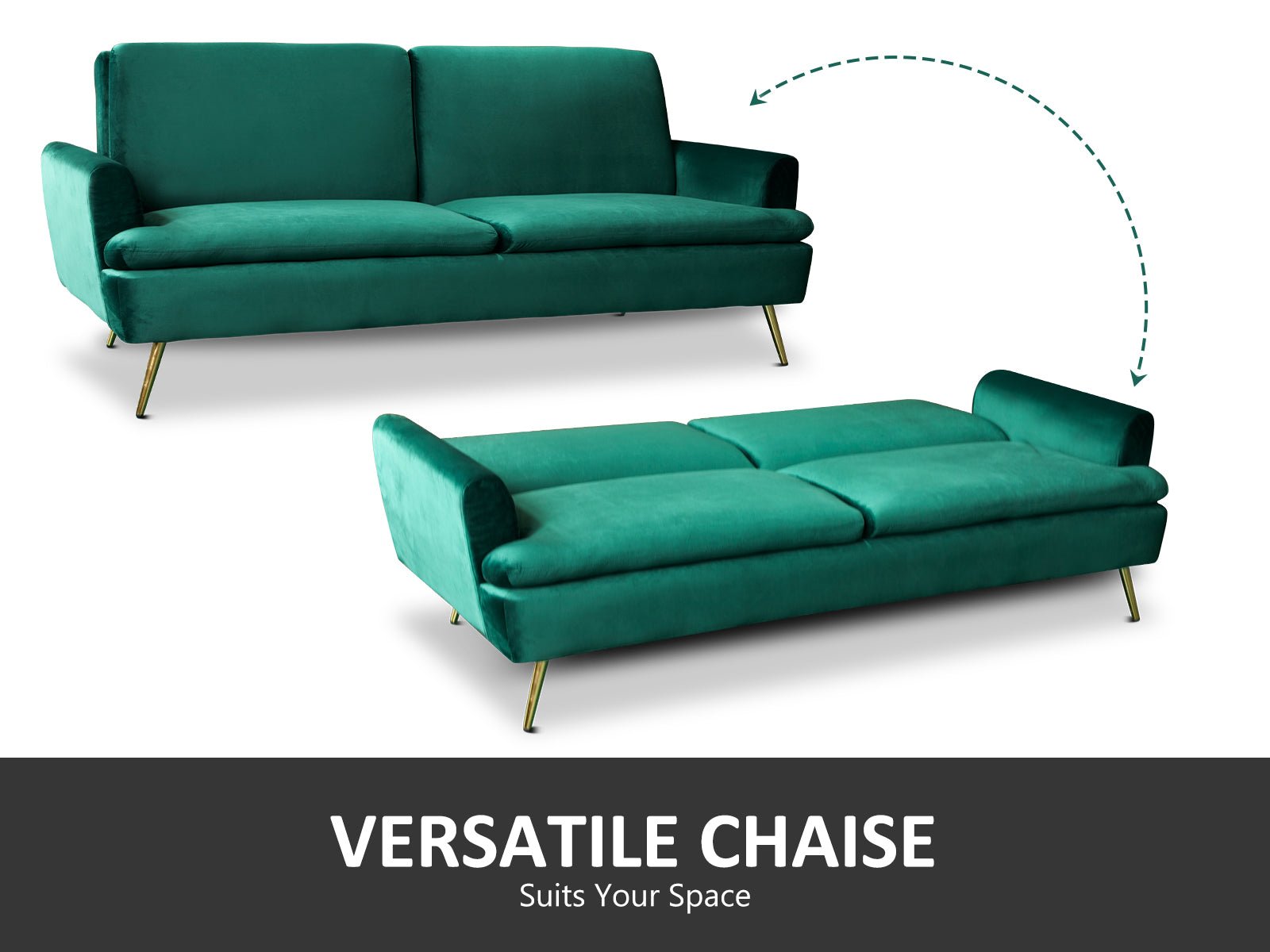 Gyllene Velvet Sofa Bed - Dark Green - Living Room - PR8687 - 5 - NZ DEPOT Trade Supply Buy Gyllene Velvet Sofa Bed - Dark Green Online - Living Room - 5 - NZ Depot Delivery