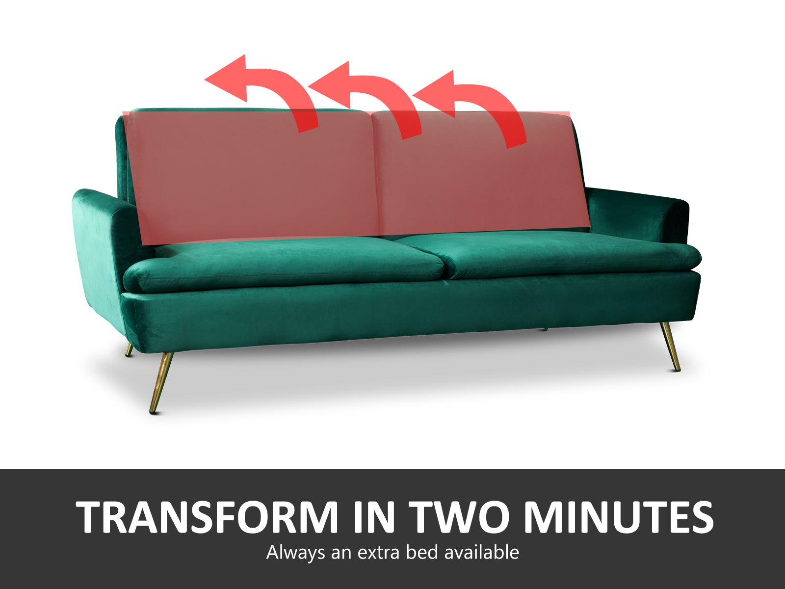 Gyllene Velvet Sofa Bed - Dark Green - Living Room - PR8687 - 6 - NZ DEPOT Trade Supply Buy Gyllene Velvet Sofa Bed - Dark Green Online - Living Room - 6 - NZ Depot Delivery