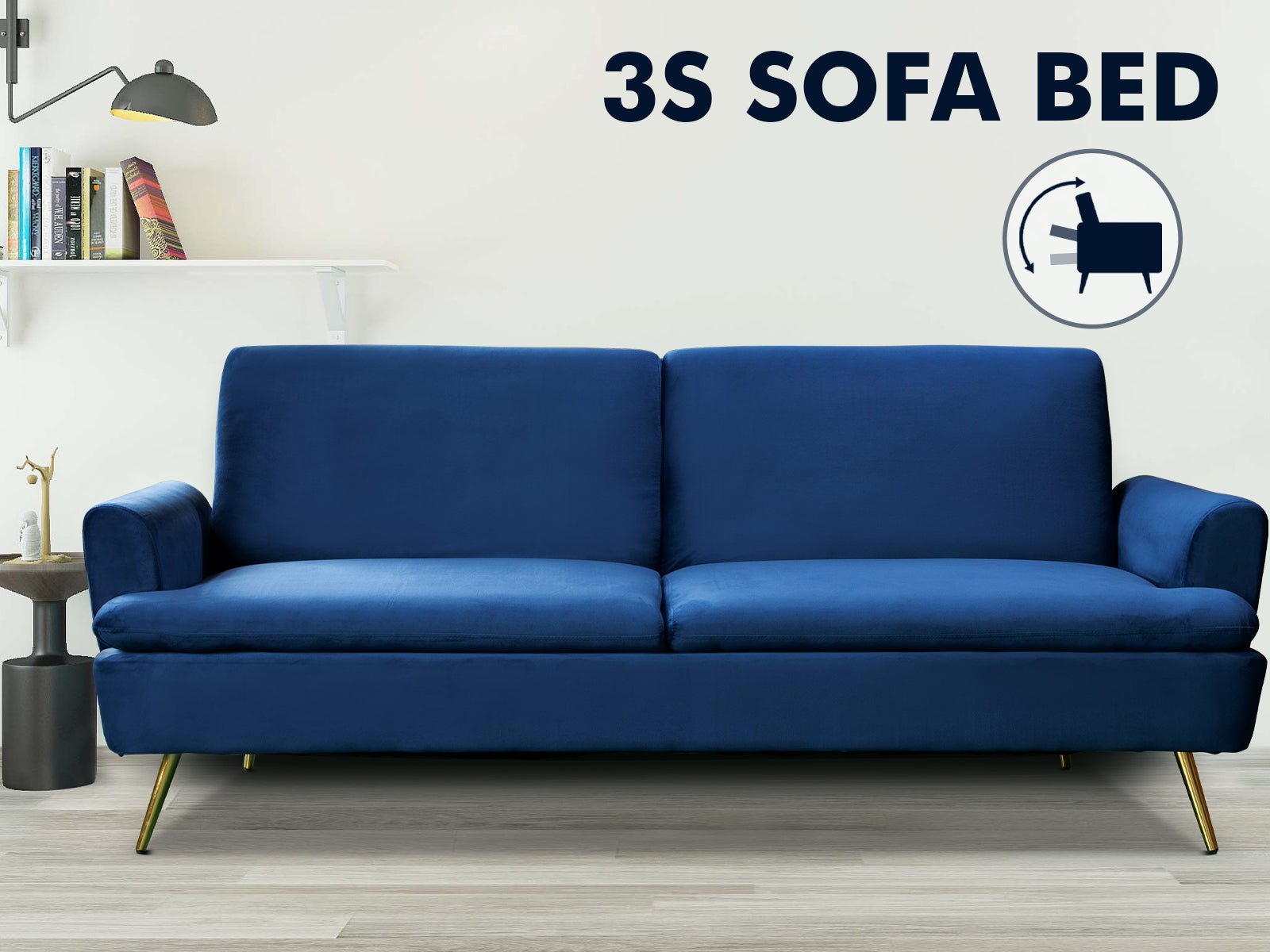 Gyllene Velvet Sofa Bed - Navy - Living Room - PR8688 - 2 - NZ DEPOT Trade Supply Buy Gyllene Velvet Sofa Bed - Navy Online - Living Room - 2 - NZ Depot Delivery