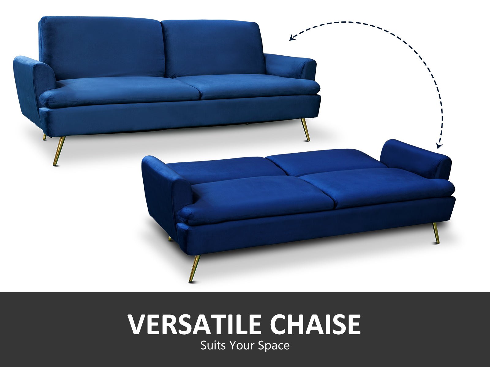 Gyllene Velvet Sofa Bed - Navy - Living Room - PR8688 - 4 - NZ DEPOT Trade Supply Buy Gyllene Velvet Sofa Bed - Navy Online - Living Room - 4 - NZ Depot Delivery