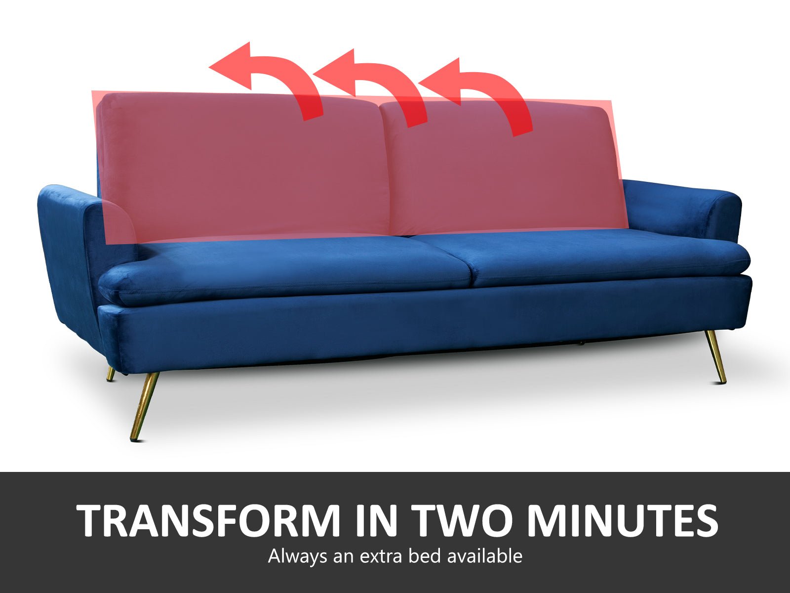Gyllene Velvet Sofa Bed - Navy - Living Room - PR8688 - 5 - NZ DEPOT Trade Supply Buy Gyllene Velvet Sofa Bed - Navy Online - Living Room - 5 - NZ Depot Delivery