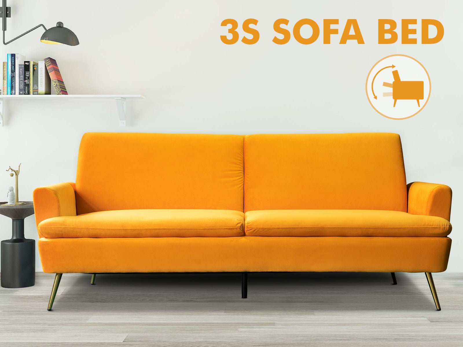 Gyllene Velvet Sofa Bed - Yellow - Living Room - PR8686 - 2 - NZ DEPOT Trade Supply Buy Gyllene Velvet Sofa Bed - Yellow Online - Living Room - 2 - NZ Depot Delivery