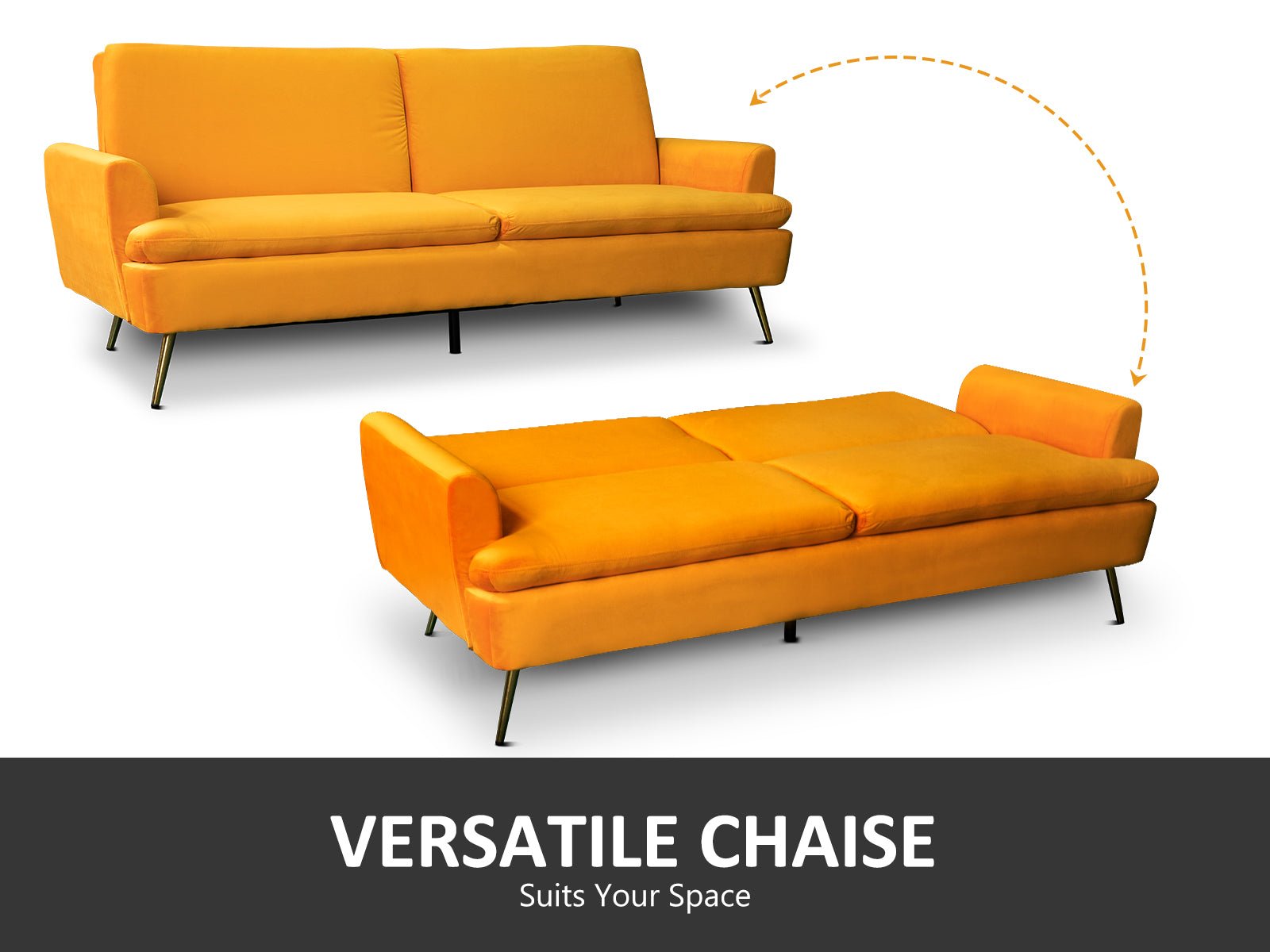 Gyllene Velvet Sofa Bed - Yellow - Living Room - PR8686 - 5 - NZ DEPOT Trade Supply Buy Gyllene Velvet Sofa Bed - Yellow Online - Living Room - 5 - NZ Depot Delivery