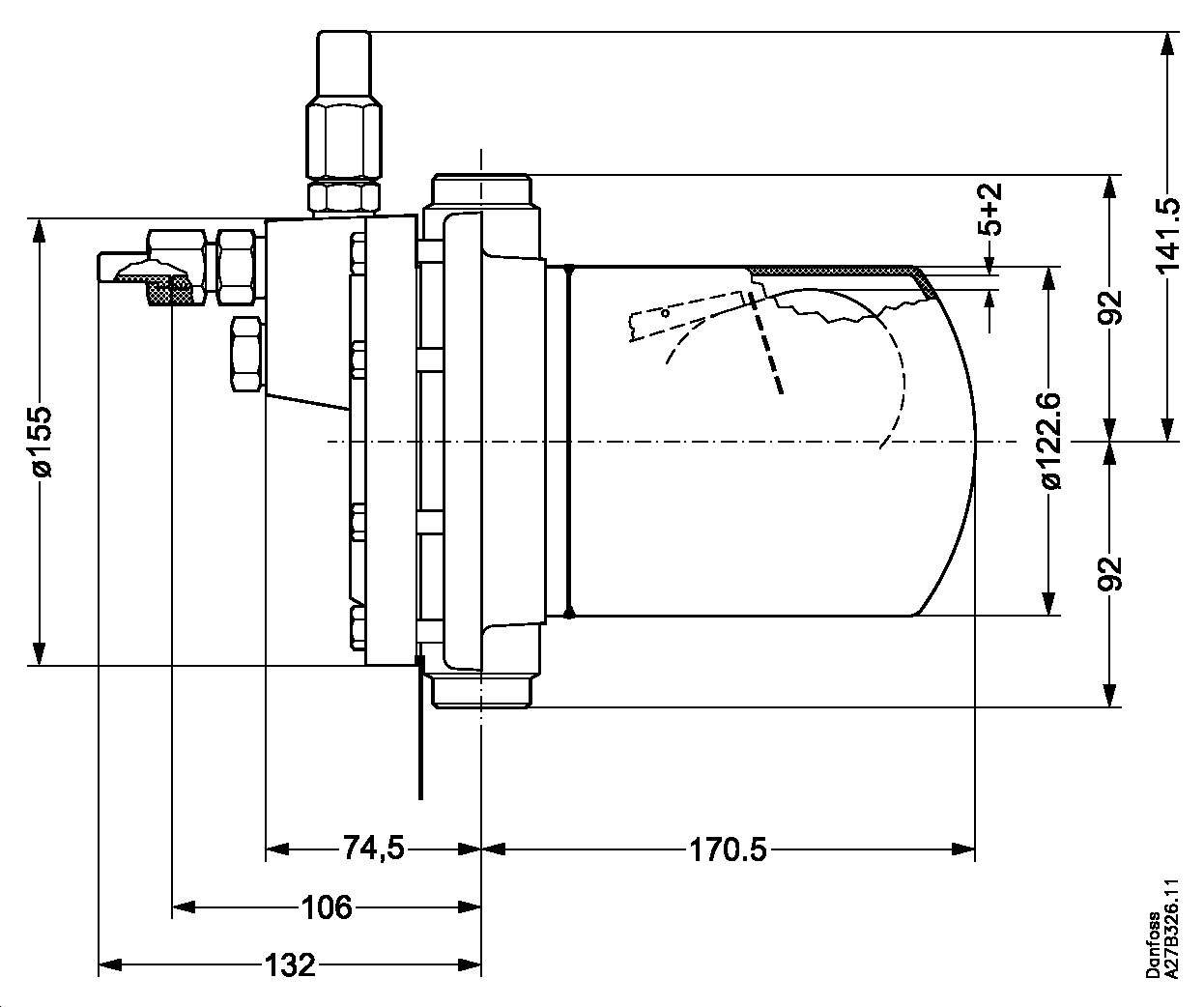 Danfoss Float Valve, Sv 3 027B2023 - Side Profile - NZ Depot Wholesale Danfoss Float Valve, Sv 3 027B2023 Side View