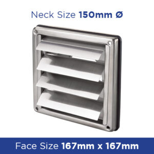 Buy Grille Gravity Stainless Steel 150diaSpigot 167x167sq VEMVM150VJN Online - External Ventilation Grilles - 1 - NZ Depot Trade