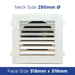 Buy Grille plasticSquare 3way 318sqFace 250spigot w damper GPS250B3 Online - Ceiling Diffusers - Plastic - 1 - NZ Depot Trade
