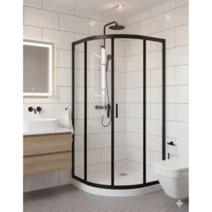 Buy Shower Glass - ZENITH Series ROUND FRONT Twin Sliding Doors (900x900x1950mm) - Matt Black Online - Shower Enclosures - Curve Shower - 2 - NZ Depot Delivery