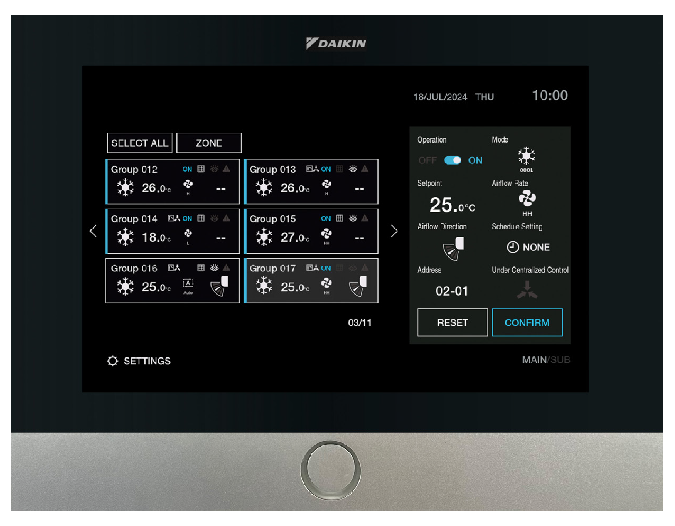 Daikin SIMPLE-TOUCH-CONTROLLER-COMMERCIAL Controllers 1 Daikin Controller SIMPLE-TOUCH-CONTROLLER-COMMERCIAL - Front View, Hamilton