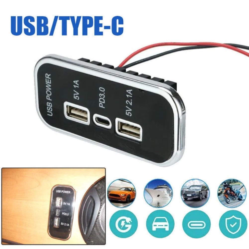 12-24V Dual USB-C PD Fast Charger Socket for Car, Boat & RV 1 12-24V Dual USB-C PD - USB charger front view | NZ Depot