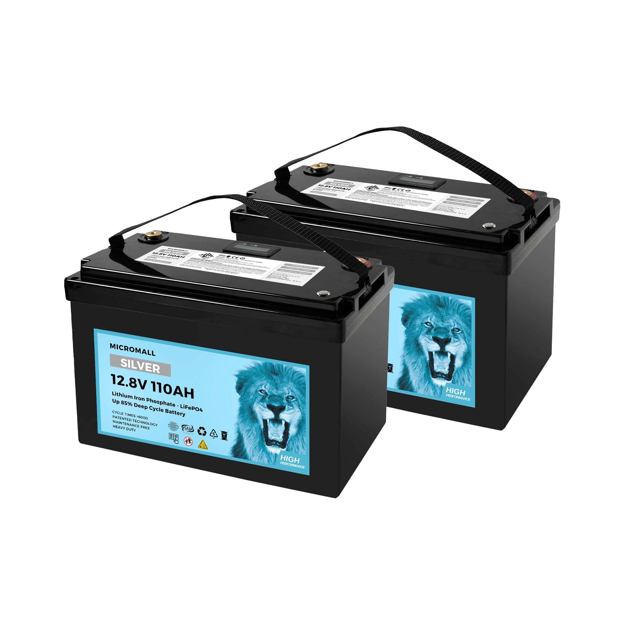 Silver 12V 100Ah 110Ah Lithium Battery LiFePO4 Battery Deep Cycle Battery X2 1 Silver 12V 100Ah 110Ah Lithium - BTL-12V110S-2 front view | NZ Depot