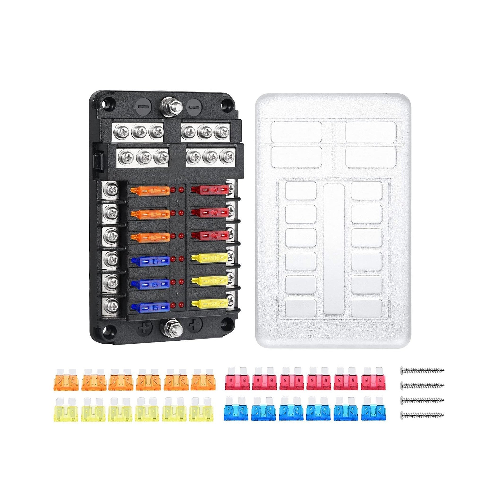 12 Way Blade Fuse Block with Negative Bus - 12 Circuit Fuse Box Holder 1 12 Way Blade Fuse - FUSE-12H front view | NZ Depot