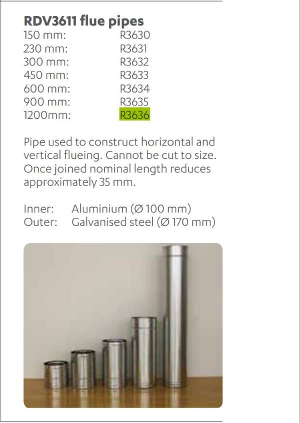 Rinnai R3636 - Flue DV Straight Pipe 1200 MM 1 Rinnai R3636 - Flue DV Straight Pipe 1200 MM | NZ Depot