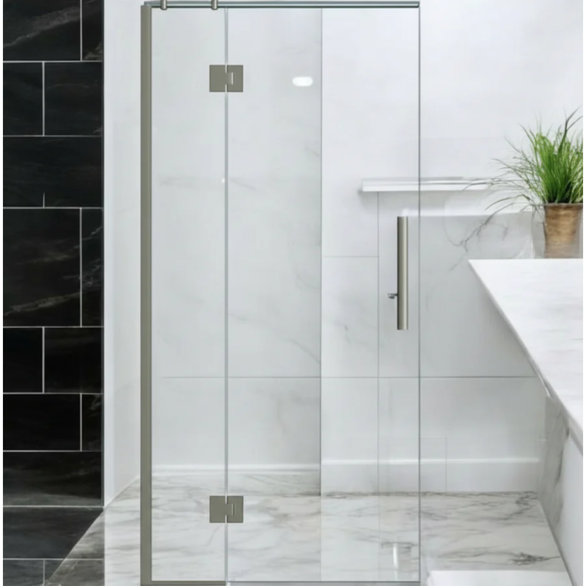 Shower Glass - Stream Series Swing Door 970mm Brushed Nickel Frame 1 Buy Shower Glass - Stream Series Swing Door 970mm Brushed Nickel Frame Online - Shower Enclosures - Frameless Shower - 1 - NZ Depot Delivery