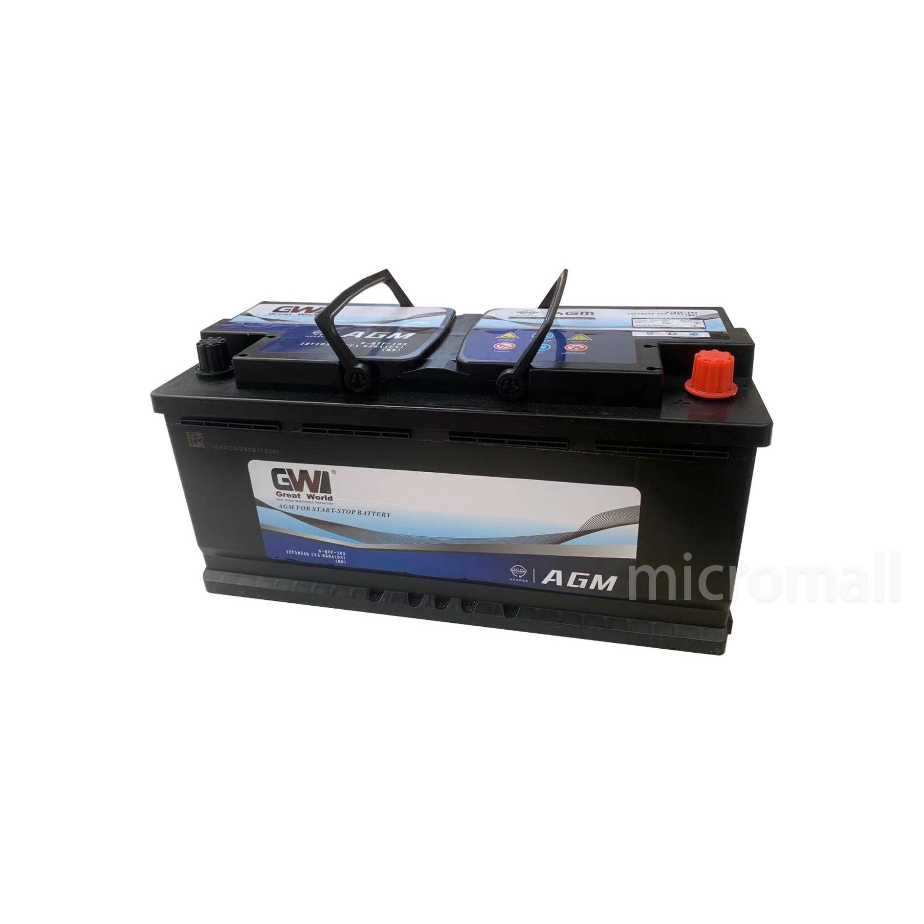Premium 12V 105Ah 950CCA Start Stop DIN92-AGM Car Battery 1 Premium 12V 105Ah 950CCA - AGM-105AH front view | NZ Depot
