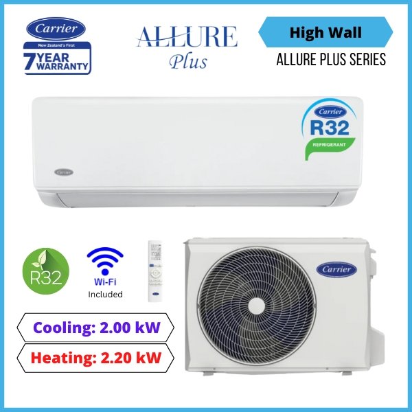 Carrier 2kW Allure Plus Heat Pump Air Conditioner - Complete Set (Indoor + Outdoor) (side profile) Carrier 2kW Allure Plus - 53QHG020-1 side profile | NZ Depot