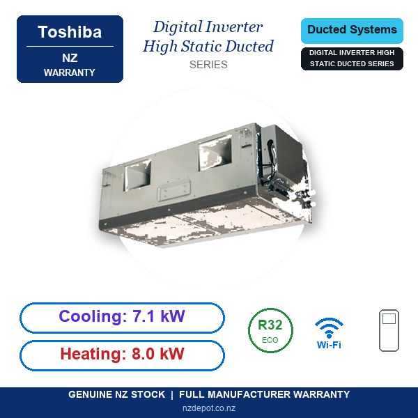 Toshiba 7.1kW Digital Inverter High Static Ducted Heat Pump Air Conditioner - Complete Set (Indoor + Outdoor) (side profile) Toshiba 7.1kW Digital Inverter High Static Ducted - GM801D side profile | NZ Depot