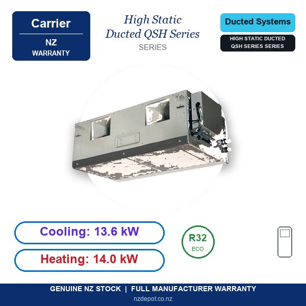 Carrier 13.6kW High Static Ducted QSH Series Heat Pump Air Conditioner - Complete Set (Indoor + Outdoor) (side profile) Carrier 13.6kW High Static Ducted QSH Series - 53QSH140 side profile | NZ Depot