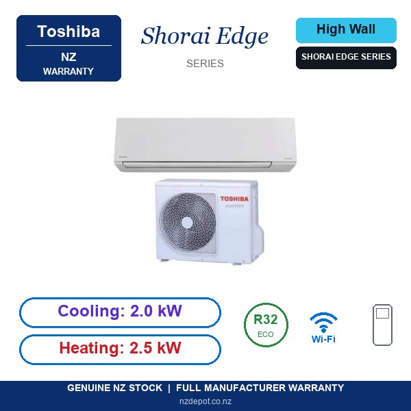 Toshiba 2kW Shorai Edge Heat Pump Air Conditioner - Complete Set (Indoor + Outdoor) (side profile) Toshiba 2kW Shorai Edge - E2KVSG07 side profile | NZ Depot