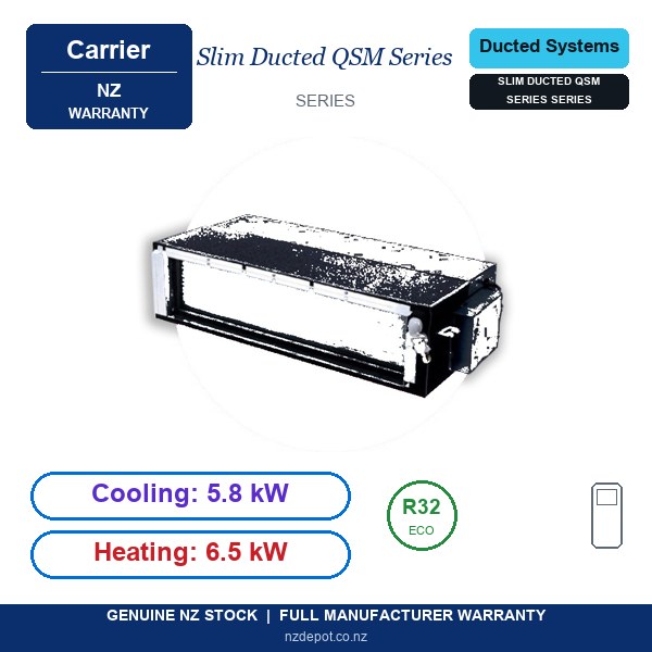 Carrier 5.8kW Slim Ducted QSM Series Heat Pump Air Conditioner - Complete Set (Indoor + Outdoor) (side profile) Carrier 5.8kW Slim Ducted QSM Series - 53QSM060 side profile | NZ Depot