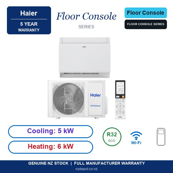 Haier 5kW Floor Console Air Conditioner Heat Pump - Complete Set (Indoor + Outdoor) (side profile) Haier 5kW Floor Console - AF50DBAHRA-SET side profile | NZ Depot