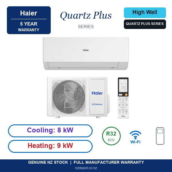 Haier 8kW Quartz Plus 600 Series Air Conditioner Heat Pump - Complete Set (Indoor + Outdoor) (side profile) Haier 8kW Quartz Plus - AS80QFFHRA-SET side profile | NZ Depot
