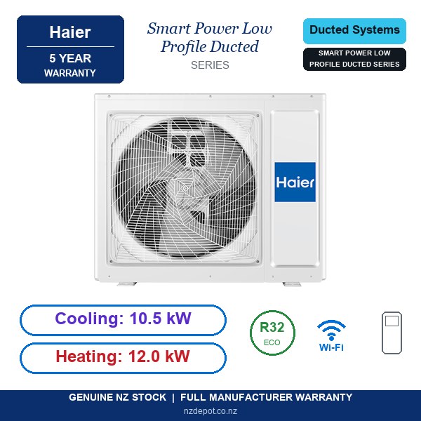 Haier 10.5kW Smart Power Low Profile Ducted Air Conditioner Heat Pump - Complete Set (Indoor + Outdoor) (side profile) Haier 10.5kW Smart Power Low Profile Ducted - AD105MN5FA-SET side profile | NZ Depot