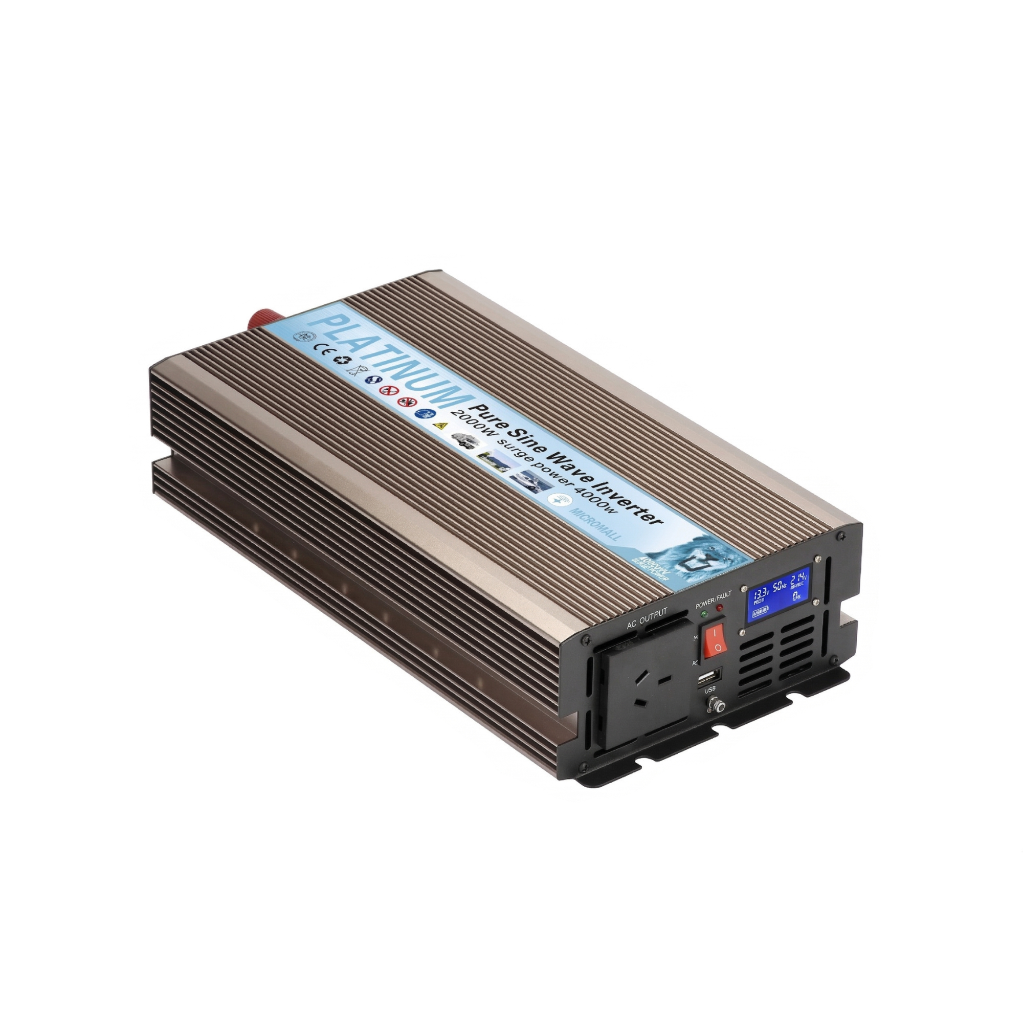 2000W Pure Sine Wave Inverter DC 12V to 230V with USB & Overload Protection 1 2000W Pure Sine Wave - REP-12V2000W front view | NZ Depot