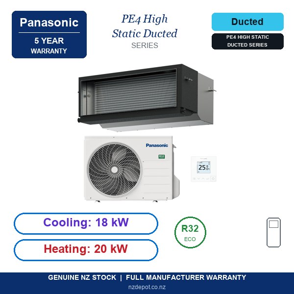 Panasonic 18kW PE4 High Static Ducted Deluxe Three Phase Air Conditioner Heat Pump - Complete Set (Indoor + Outdoor) (side profile) Panasonic 18kW PE4 High Static Ducted Deluxe Three Phase - S-180PE4R-U-180PZH3R8-SET side profile | NZ Depot