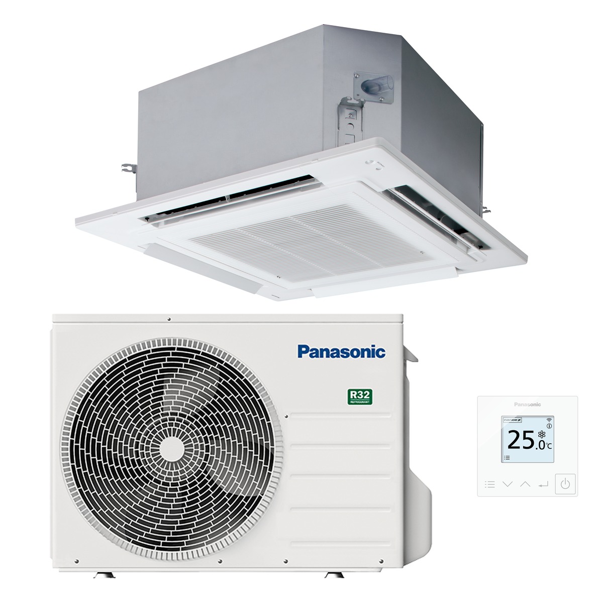 Panasonic 14kW PU Ceiling Cassette Compact Three Phase Air Conditioner Heat Pump - Complete Set (Indoor + Outdoor) 1 Panasonic 14kW PU Ceiling Cassette Compact Three Phase - S-1014PU3E-U-140PZ4R8-SET front view | NZ Depot
