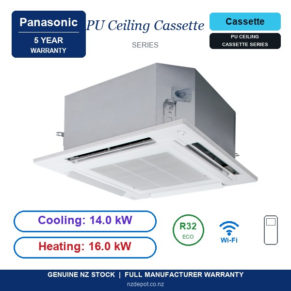 Panasonic 14kW PU Ceiling Cassette Deluxe Air Conditioner Heat Pump - Complete Set (Indoor + Outdoor) (side profile) Panasonic 14kW PU Ceiling Cassette Deluxe - S-1014PU3E-U-140PZH3R5-SET side profile | NZ Depot