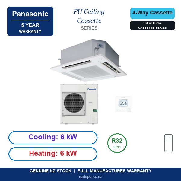 Panasonic 6kW PU Ceiling Cassette Compact Air Conditioner Heat Pump - Complete Set (Indoor + Outdoor) (side profile) Panasonic 6kW PU Ceiling Cassette Compact - S-6071PU3E-U-60PZ4R5-SET side profile | NZ Depot