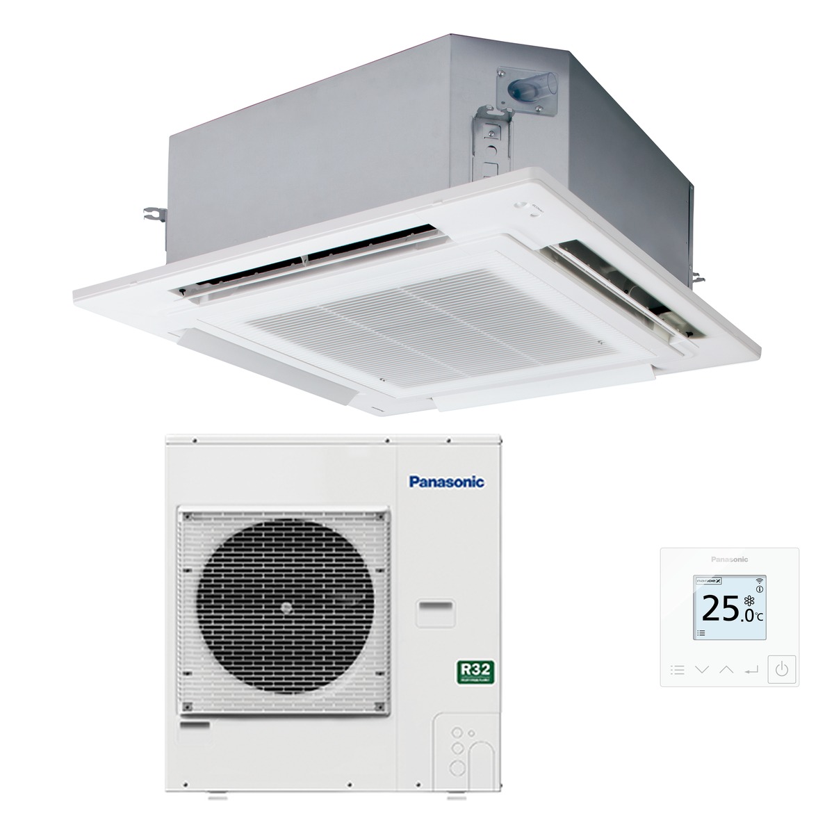 Panasonic 6kW PU Ceiling Cassette Compact Air Conditioner Heat Pump - Complete Set (Indoor + Outdoor) 1 Panasonic 6kW PU Ceiling Cassette Compact - S-6071PU3E-U-60PZ4R5-SET front view | NZ Depot