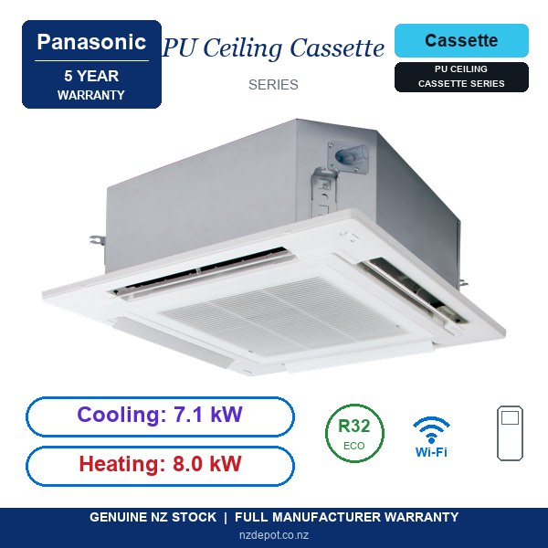 Panasonic 7.1kW PU Ceiling Cassette Deluxe Air Conditioner Heat Pump - Complete Set (Indoor + Outdoor) (side profile) Panasonic 7.1kW PU Ceiling Cassette Deluxe - S-6071PU3E-U-71PZH3R5-SET side profile | NZ Depot