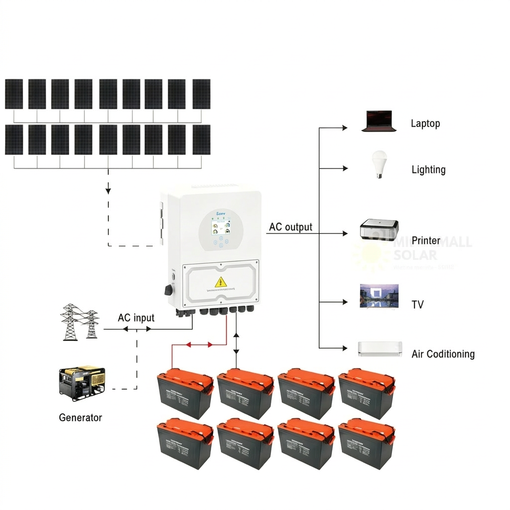 7920W Deye 6000W 48V Off-Grid Solar Kit with Narada Carbon Battery 1 7920W Deye 6000W 48V Off-Grid Solar - CB7470DY6KN-2 front view | NZ Depot