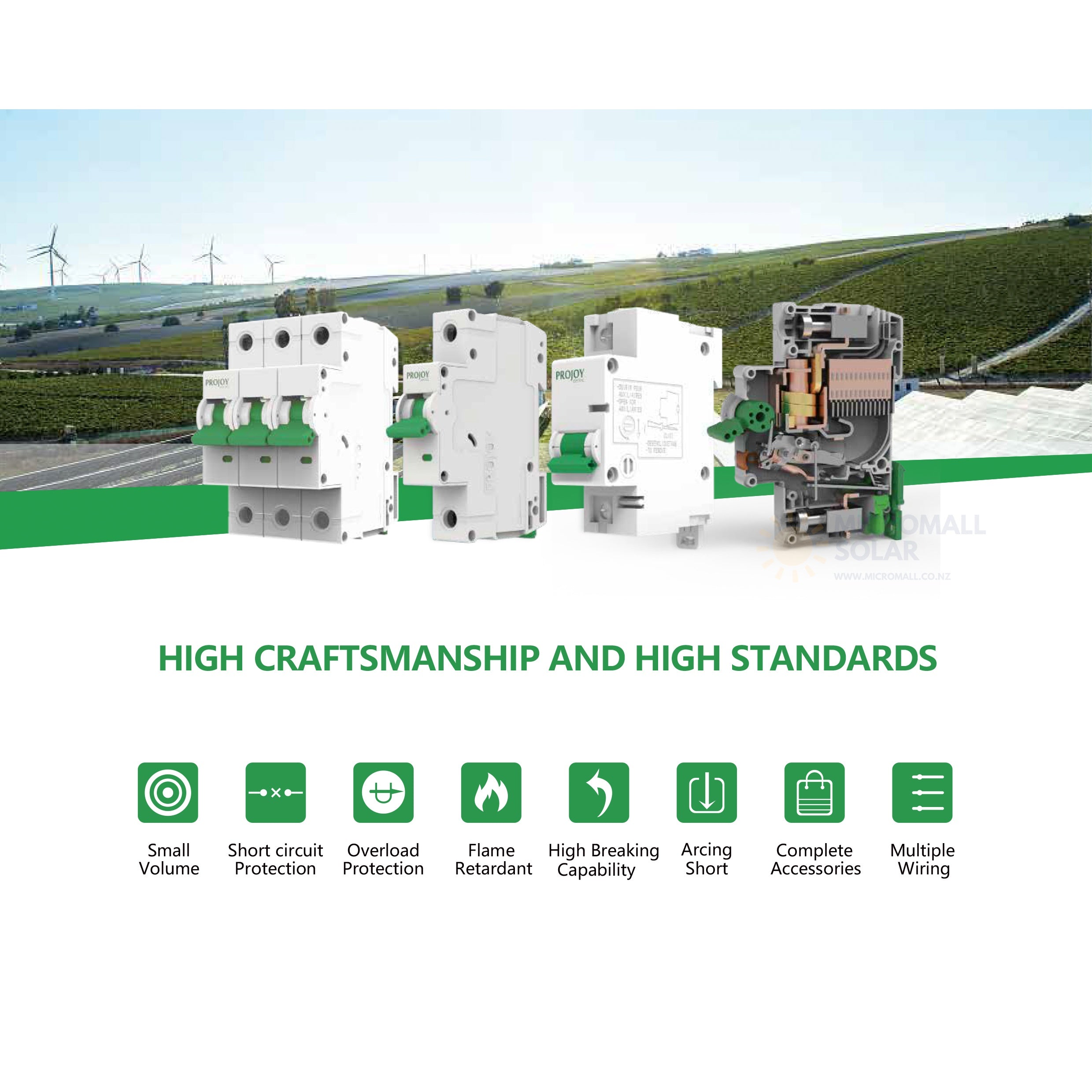 PROJOY DC Miniature Circuit Breaker PEBS-H-63 Series 25A 2P 500V (installed view) PROJOY DC Miniature Circuit Breaker PEBS-H-63 - PEBS-H-63 25A 2P 500V installed view | NZ Depot