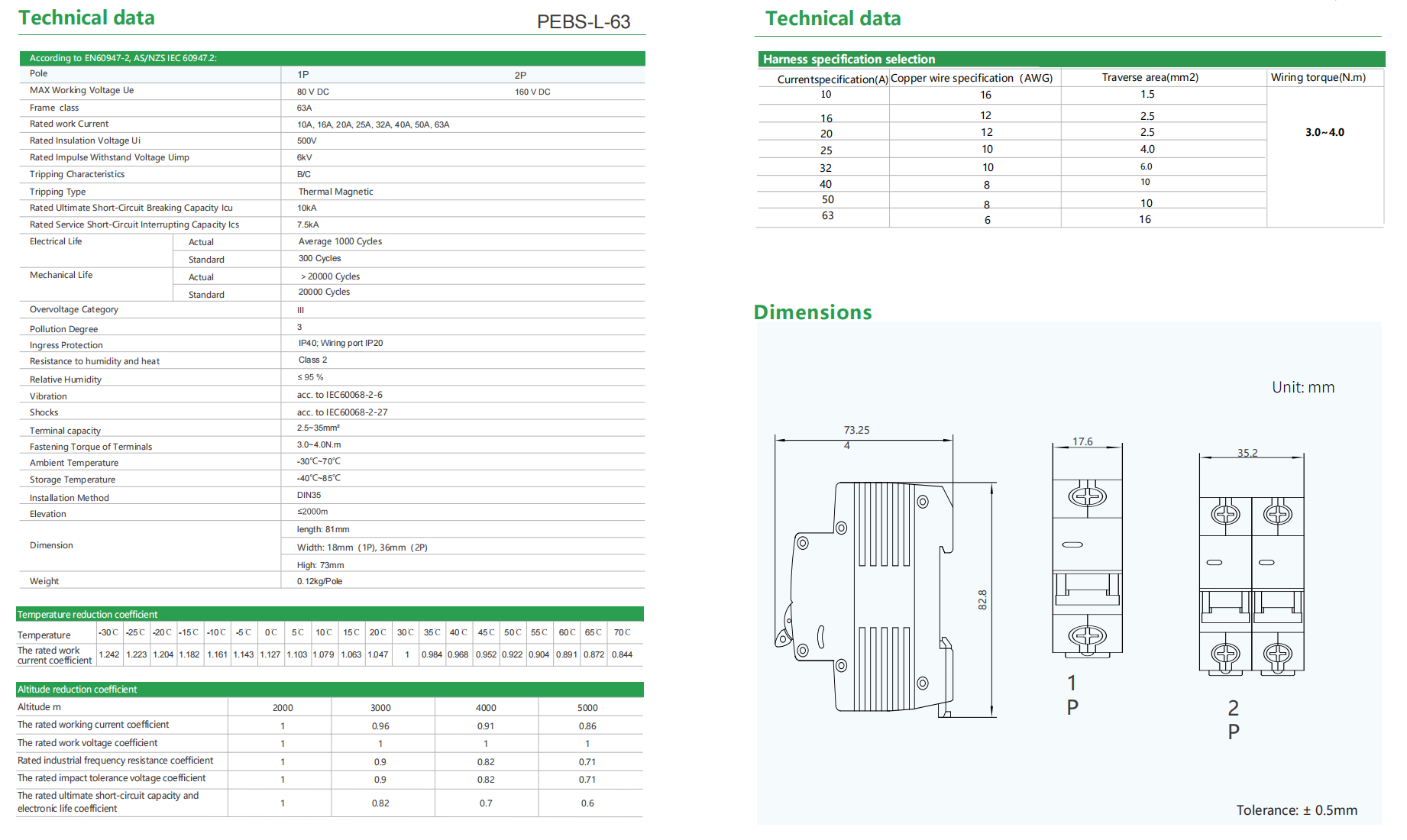 PROJOY DC Miniature Circuit Breaker PEBS-L-63 Series 16A 2P 160V (detail view) PROJOY DC Miniature Circuit Breaker PEBS-L-63 - PEBS-L-63 16A 2P 160V C 18mm detail view | NZ Depot