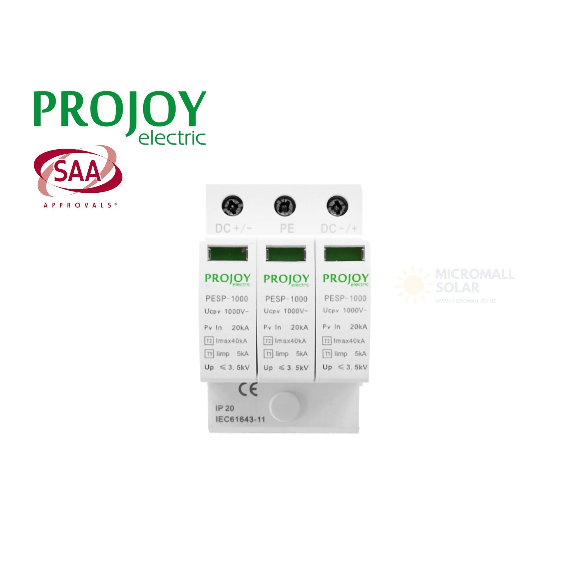 PROJOY PESP-1000 1000V DC Surge Protector for PV (side profile) PROJOY PESP-1000 1000V DC - SURGE-1000DC side profile | NZ Depot