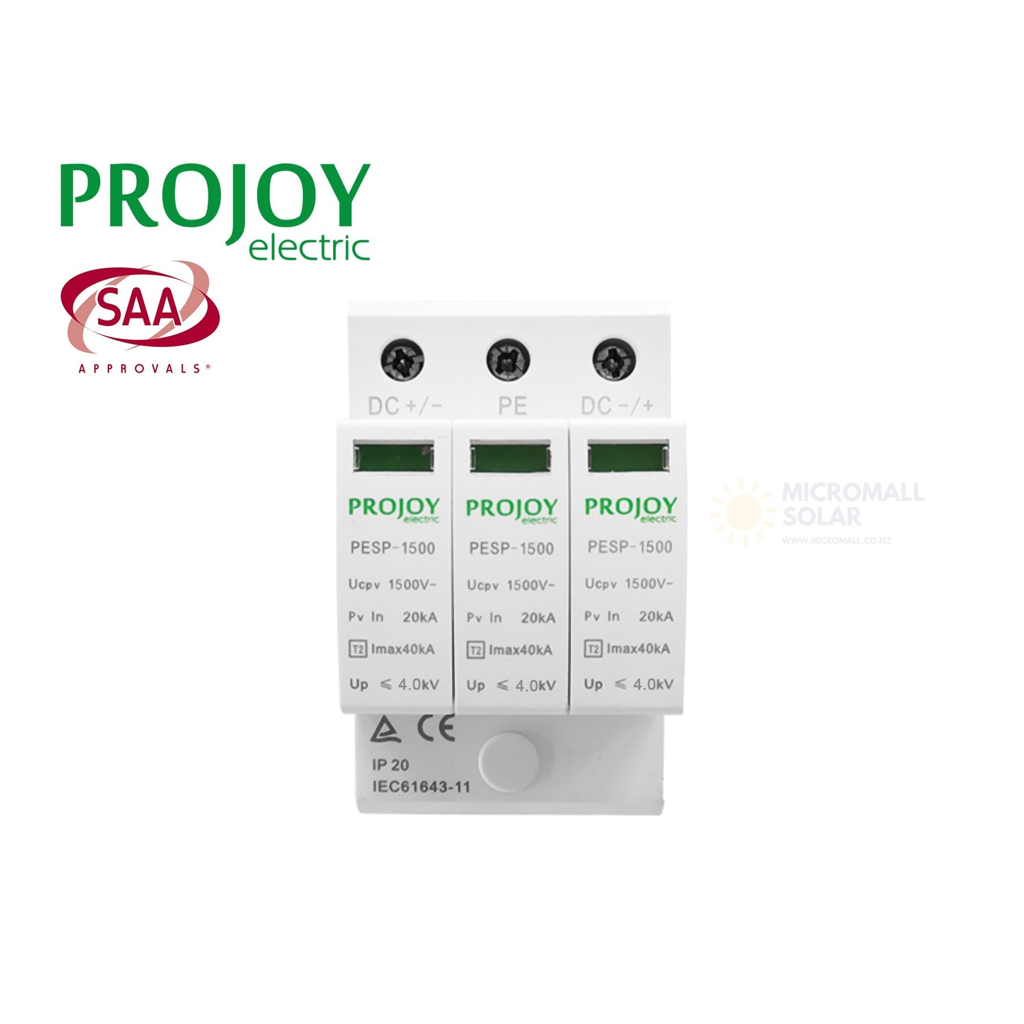 PROJOY PESP-1500 1500V DC Surge Protector for PV (side profile) PROJOY PESP-1500 1500V DC - SURGE-1500DC side profile | NZ Depot