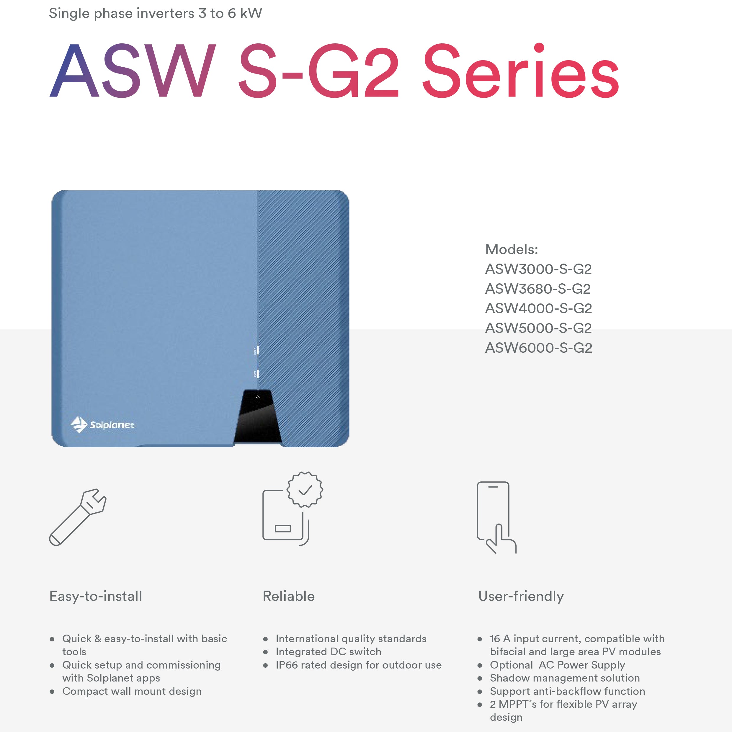 Solplanet ASW5000-S-G2 5KW Single Phase String Inverter (product photo) Solplanet ASW5000-S-G2 5KW Single - ASW5000-S-G2 product photo | NZ Depot