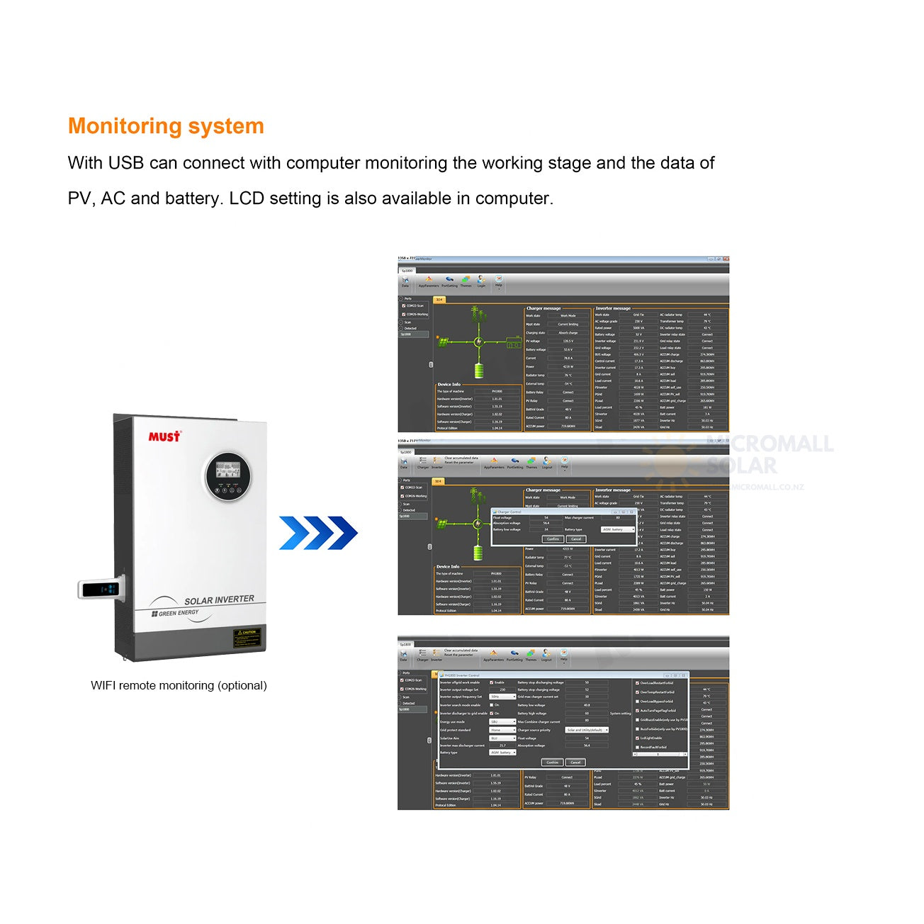 Mustpower PV18-3024 PRO 24V 3000W High Frequency Off Grid Solar Inverter (side profile) Mustpower PV18-3024 PRO 24V - PV18-3024PRO side profile | NZ Depot