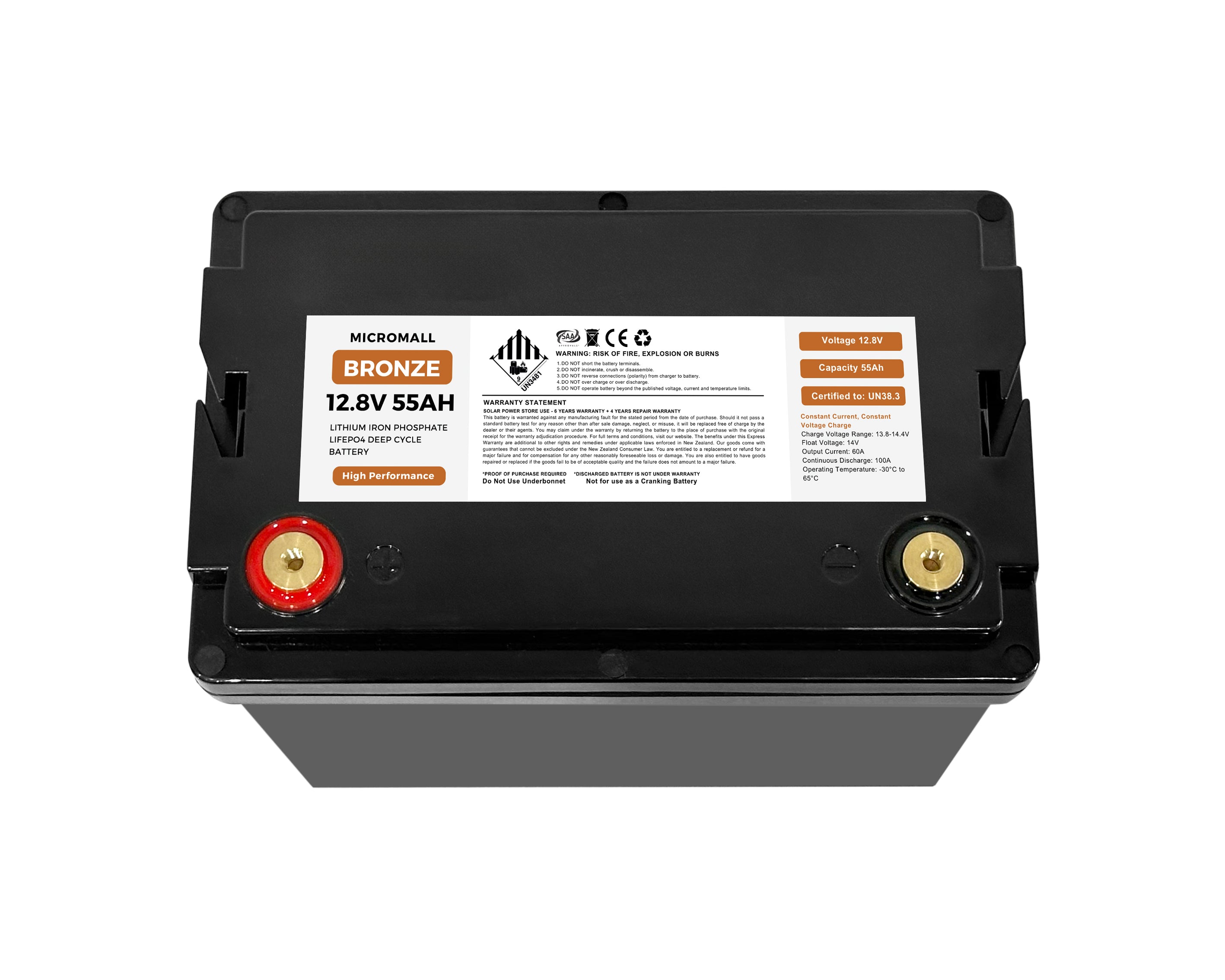 12V 50Ah 55Ah Lithium Battery LiFePO4 Battery Deep Cycle Battery Solar Battery (side profile) 12V 50Ah 55Ah Lithium - BTL-12V55B side profile | NZ Depot