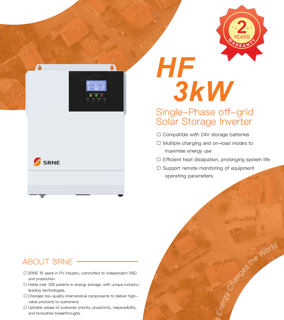 SRNE 24V 3KW 60A Single Phase Off-Grid LiFePO4 Battery Solar Kit (product photo) SRNE 24V 3KW 60A Single Phase Off-Grid LiFePO4 - CB1200MP3KL product photo | NZ Depot